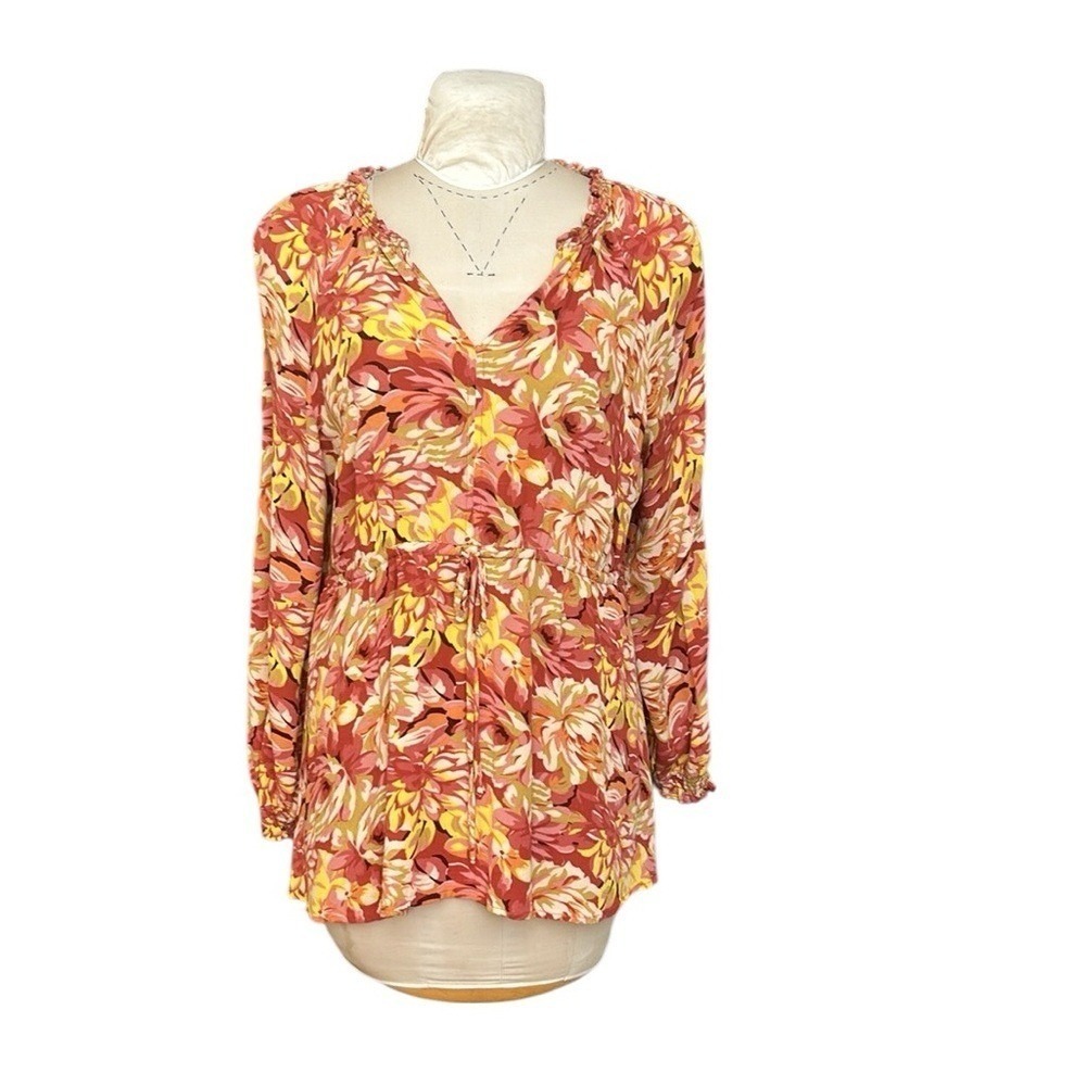 Torrid Esther Rust Floral Gauze Peasant Top Womens V-Neck Ruffles Orange 2X